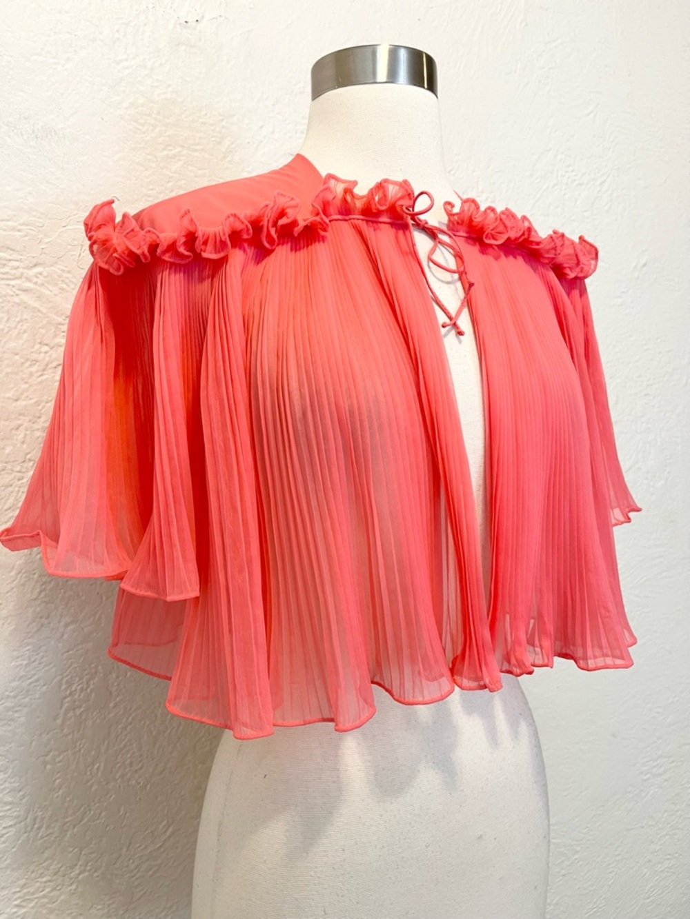Vintage Cropped Top Cape Pleated Tie Front Fairy Coquette Coral Small S - Picture 4 of 13